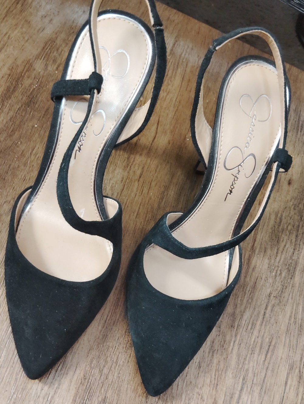Jessica Simpson Black Suede Pointed Slingback Heels